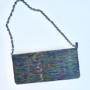 Gorgeous BCBGMaxAzria Beaded Clutch / Handbag with silver chain strap